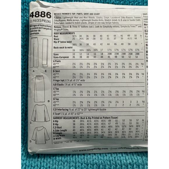 Simplicity 4886 Sewing pattern top straight skirt pants size 10 12 14 16 18 - Picture 4 of 5